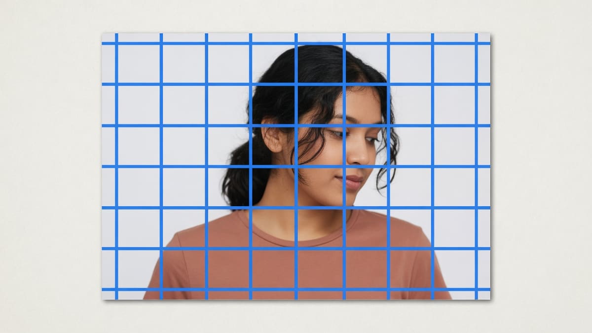 A live preview of even drawing squares over a cropped portrait in the same tab