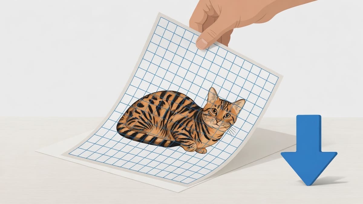 A finished overlay print of the cat being lifted from the desk as the saved result